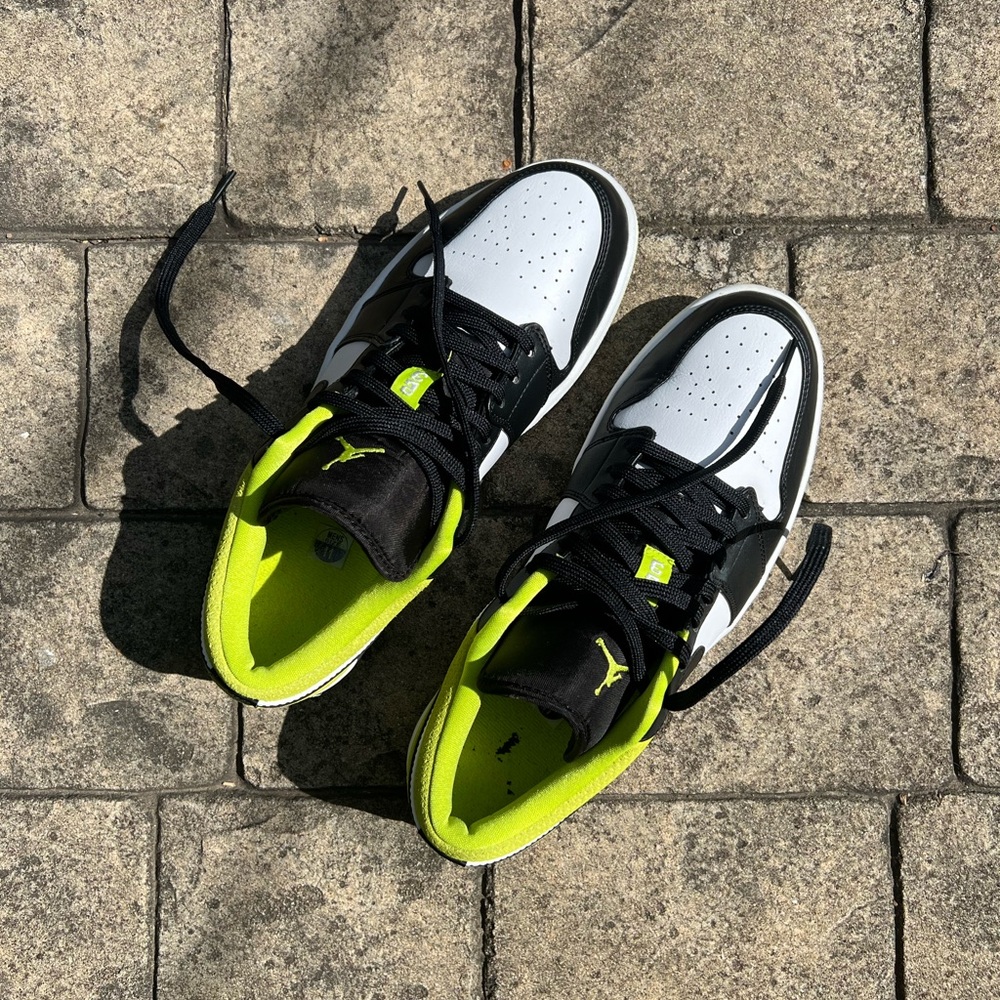 NIKE Dunk Low Black White and Neon Green Sneakers